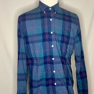 J CREW BUTTON UP SHIRT MENS EXTRA LARGE XL TALL LONG SLEEVE BLUE MULTI PLAID